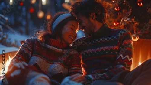 Husband and wife enjoying christmas eve photo