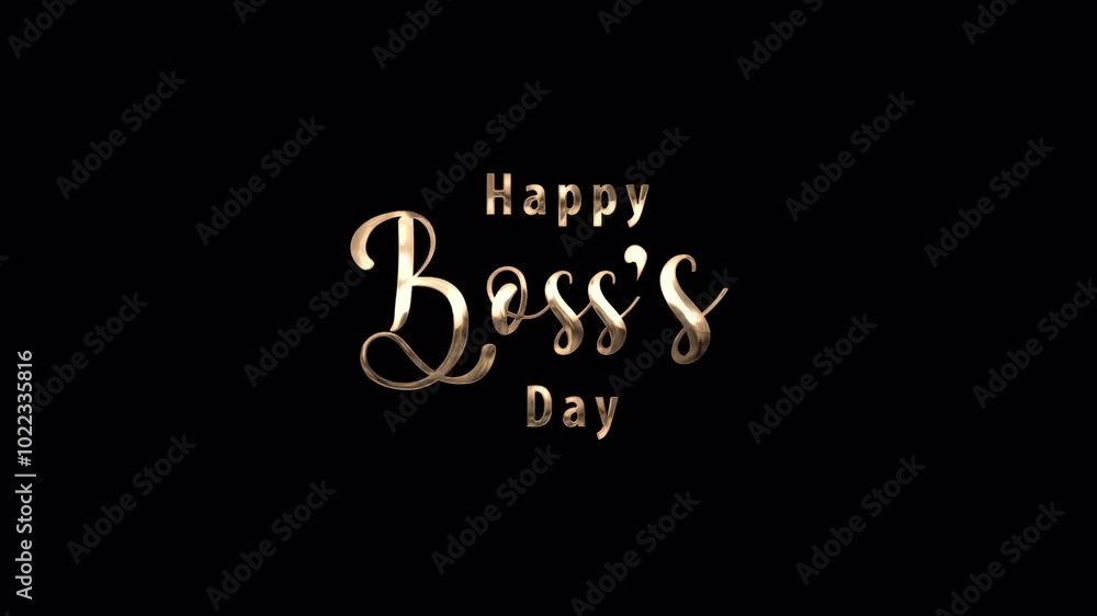 Happy Bosss Day Animated Text in Gold Color with particle effect,Suitable for greeting videos,social media posts, and office decorations.alpha channel only 4k. Happy Bosss Day Animated Text in Gold Color with particle effect,Suitable for greeting videos,social media posts, and office decorations.alpha channel only 4k.
