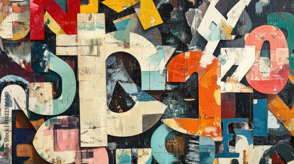 Abstract art with layered paint and letters. Abstract art with layered paint and letters.