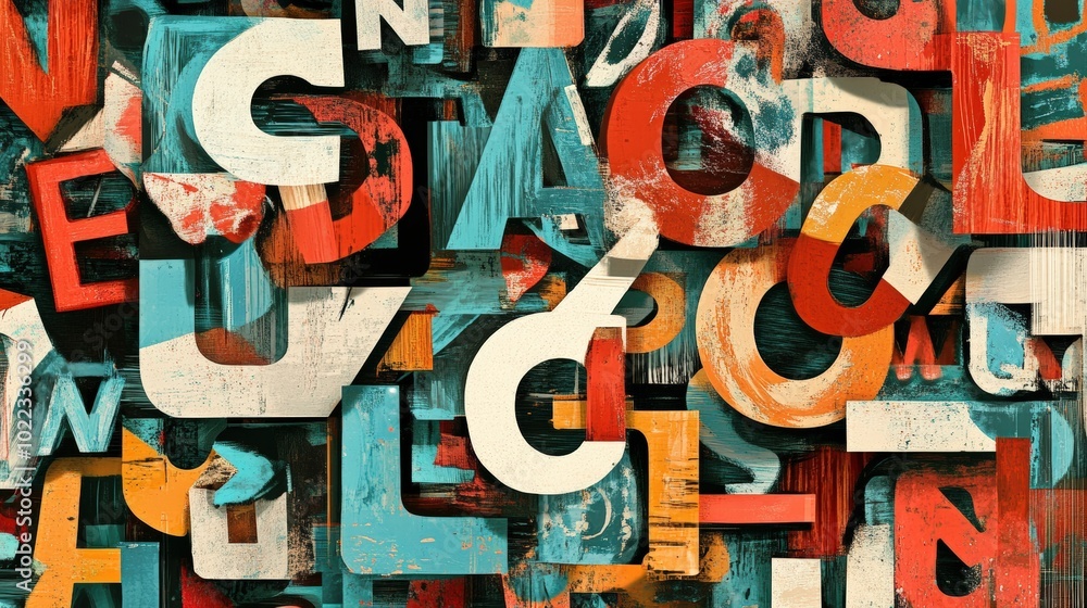 Fototapeta premium Abstract letters painted on a wooden surface.