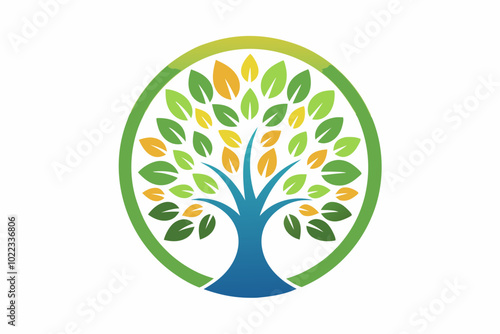 Circle Tree vector logo this beautiful tree is a symbol of life, beauty, growth, strength, and good health on a white background