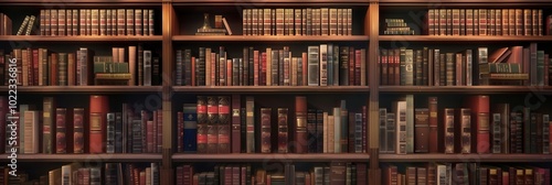 Well-organized wooden shelves display a vast array of textbooks and scholarly works, creating an inviting atmosphere for studying. Generative AI