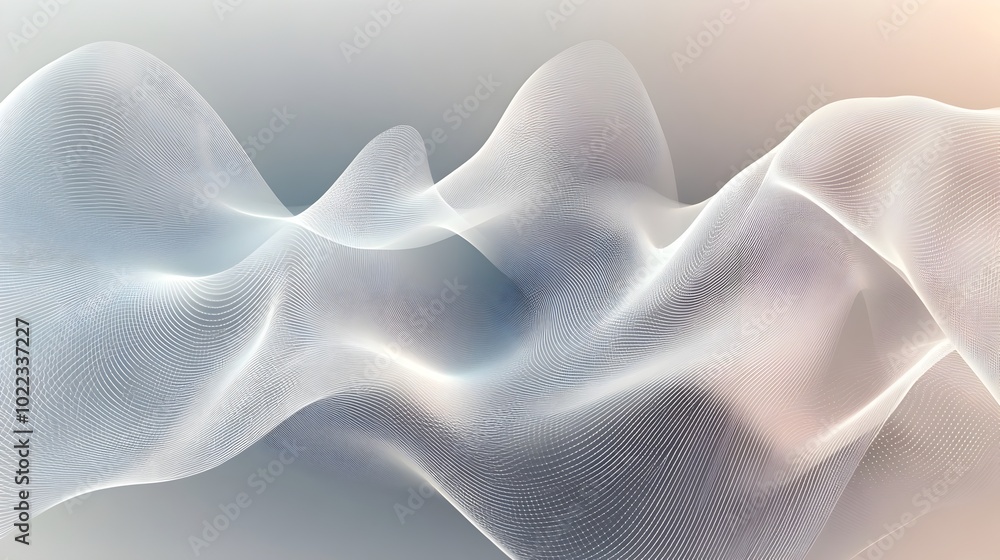 Obraz premium Minimalist abstract background with thin flowing white lines forming a dynamic wave pattern over a subtle gradient of light gray and white creating a clean