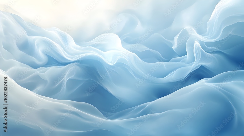 Obraz premium Dreamy abstract background with flowing layers of pale blue and white forming soft cloud like swirls and subtle waves creating a peaceful and airy atmosphere against a tranquil sky inspired backdrop