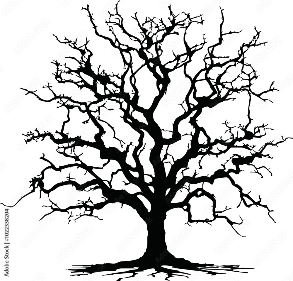 Old dry, bare tree. Black silhouette. Sketch hand drawn. Isolated on white background. Vector illustration Old dry, bare tree. Black silhouette. Sketch hand drawn. Isolated on white background. Vector illustration