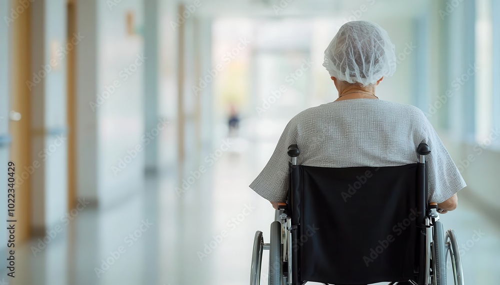 Elderly patient with wheelchair, rehabilitation and care, positive healthcare environment, mobility support Elderly patient with wheelchair, rehabilitation and care, positive healthcare environment, mobility support