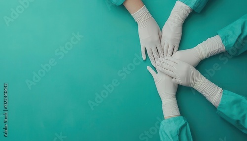 Doctors leading join hands together, teamwork in patient care, healthcare leadership, collaboration for better health outcomes