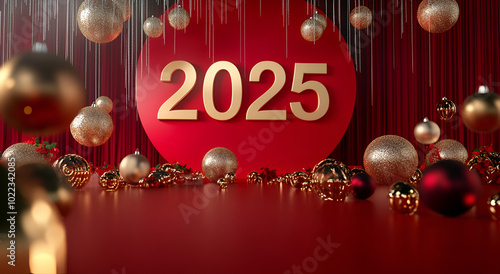 3D rendering with a red background featuring the golden text 