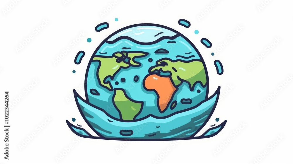 A cartoon drawing of the Earth with a blue ocean surrounding it A cartoon drawing of the Earth with a blue ocean surrounding it