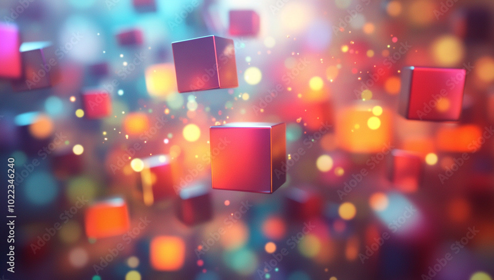 Colorful Floating Cubes with Magical Light Particles Colorful Floating Cubes with Magical Light Particles