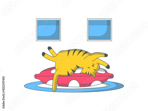 Kitten sleeping on pillow. Cats illustration. Flat vector illustration.