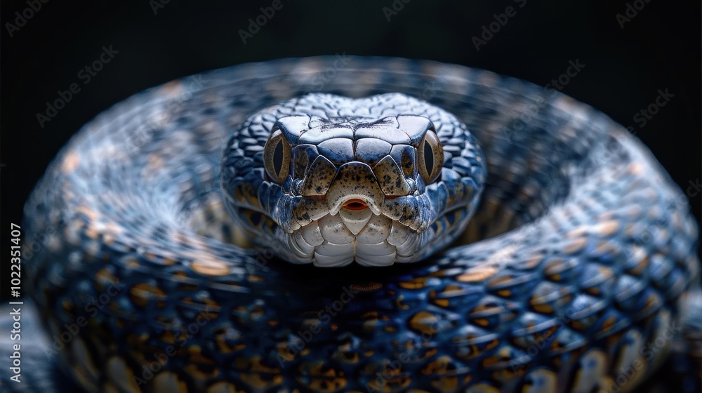 a close up of a blue snake's head a close up of a blue snake's head