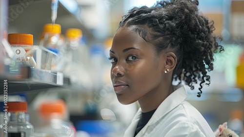 A Focused Black Female Scientist in a Laboratory Setting photo