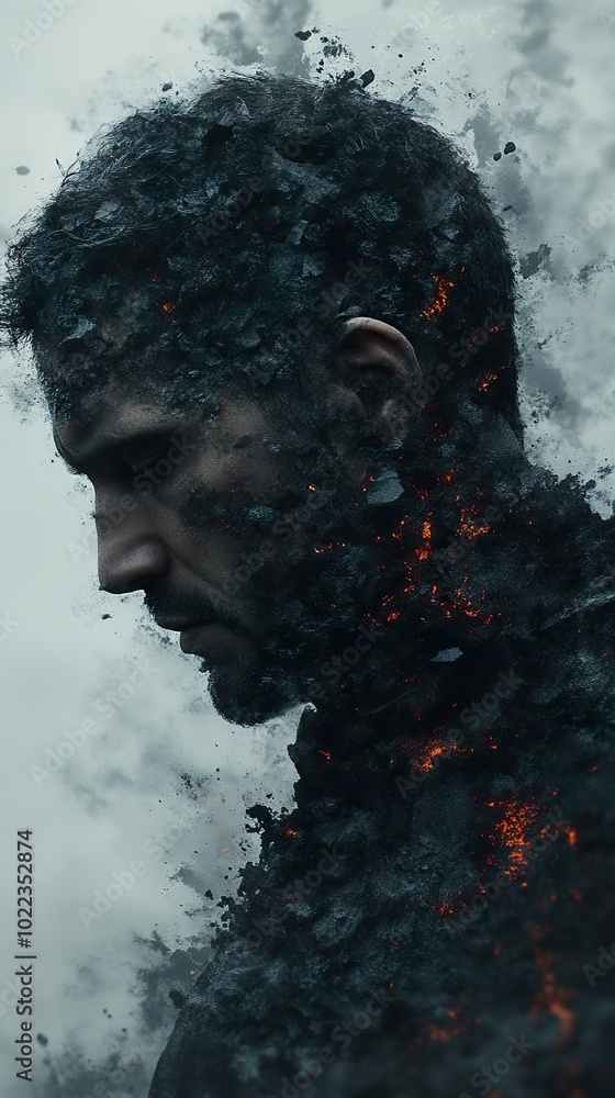 Man of Ashes: A Surreal Portrait of Inner Turmoil Man of Ashes: A Surreal Portrait of Inner Turmoil