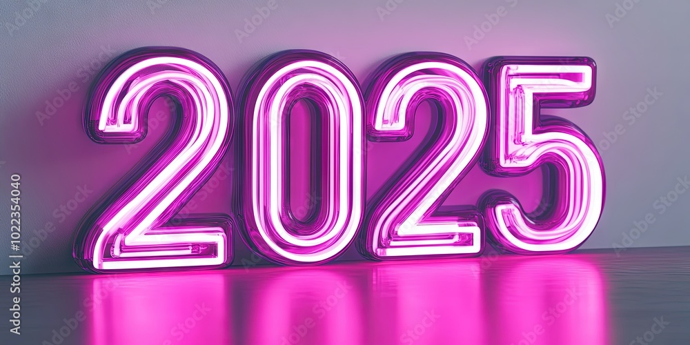 2025 numbers glowing in pink neon 3D font concept 2025 numbers glowing in pink neon 3D font concept