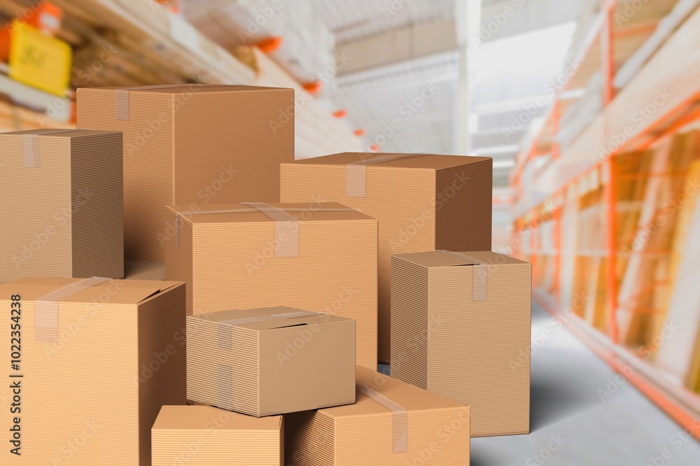 Warehouse with lot of boxes. Logistics center Warehouse with lot of boxes. Logistics center