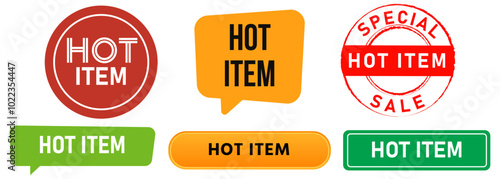 Hot item recommendation best product promotion stamps market advertisement colorful badges sticker banner label design icon set collection