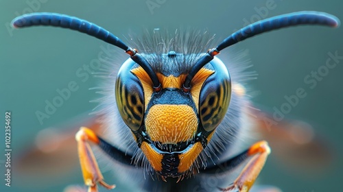 a close up of a bug's head with long horns photo