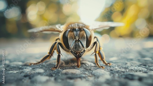 a close up of a bee on the ground photo