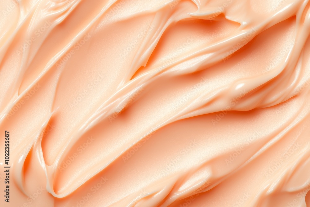 Fototapeta premium Close-up view of peach-colored cream with smooth, glossy texture for cosmetic product advertising