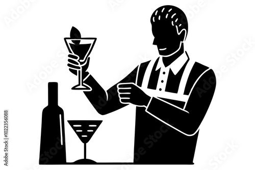 Bartender makes a cocktail | vector silhouette illustration on white background