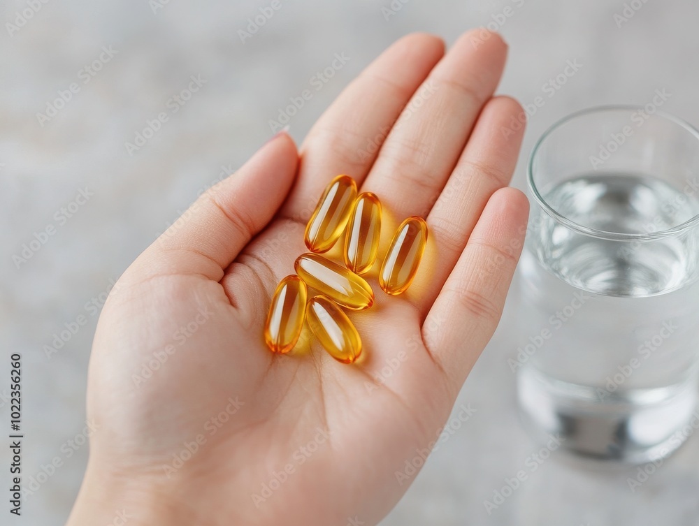 A hand holding capsules with a glass of water, symbolizing health and wellness, ideal for nutrition and supplement-related content. A hand holding capsules with a glass of water, symbolizing health and wellness, ideal for nutrition and supplement-related content.