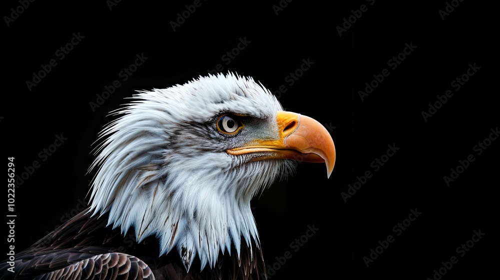 Close-up Portrait of a Bald Eagle's Head and Neck Against a Black Background Close-up Portrait of a Bald Eagle's Head and Neck Against a Black Background