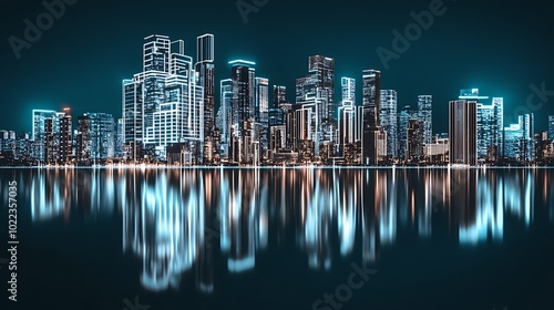 A beautifully rendered illustration of a digitalized metropolitan skyline, showcasing the integration of technology and architecture in a sleek and seamless manner