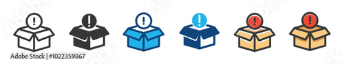 Unboxing warning multi series style icons collection. Minimal icon and symbol vector illustration