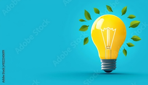 Eco-friendly light bulb with leaves on a blue background