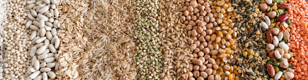 Grains and cereals in bands of color from light to dark. Grains and cereals in bands of color from light to dark.
