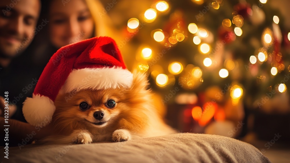 Romantic Couple with pomeranian dog at home,cozy in fireplace,festive decorated room,Fireworks glowing in hands,kiss and hug puppy,pet friendly,cozy enjoy time with family concept. Romantic Couple with pomeranian dog at home,cozy in fireplace,festive decorated room,Fireworks glowing in hands,kiss and hug puppy,pet friendly,cozy enjoy time with family concept.