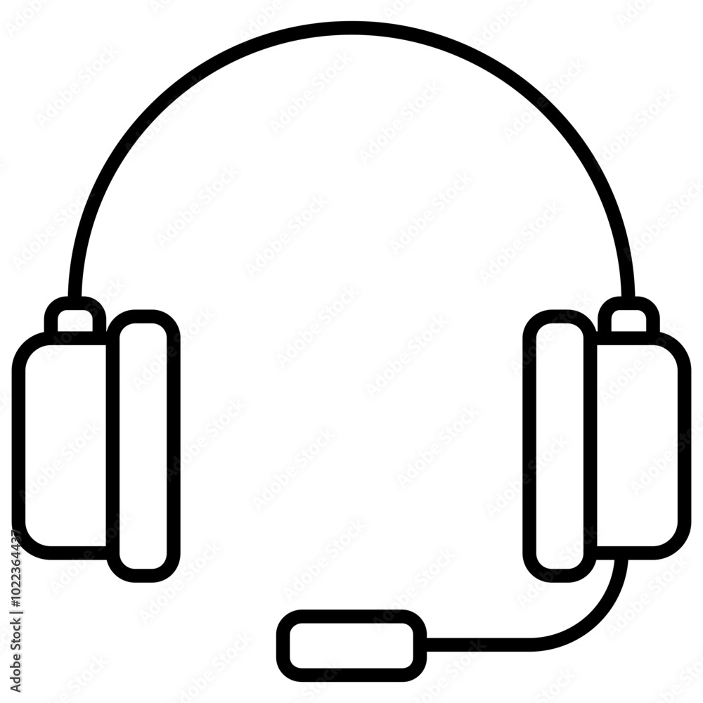 Headphone Icon, Headset With Microphone Icon, lined icon vector, black and white outline icon symbol. Headphone Icon, Headset With Microphone Icon, lined icon vector, black and white outline icon symbol.