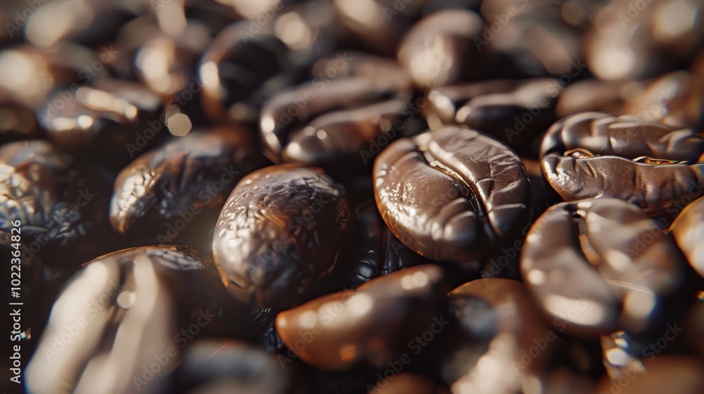Fototapeta premium Detailed Shot of Coffee Beans Showing Their Texture and Oils