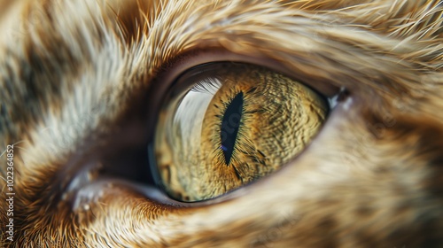 Extreme Close-Up of a Cat Eye Showcasing the Detailed Iris and Reflection