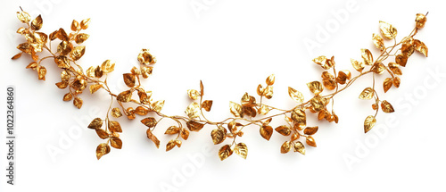 gold garland decoration for christmas. gold garland decoration on white background. gold decorations