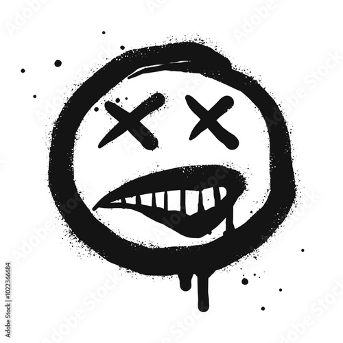 smiling face emoji character. Spray painted graffiti smile face in black over white. isolated on white background. vector illustration