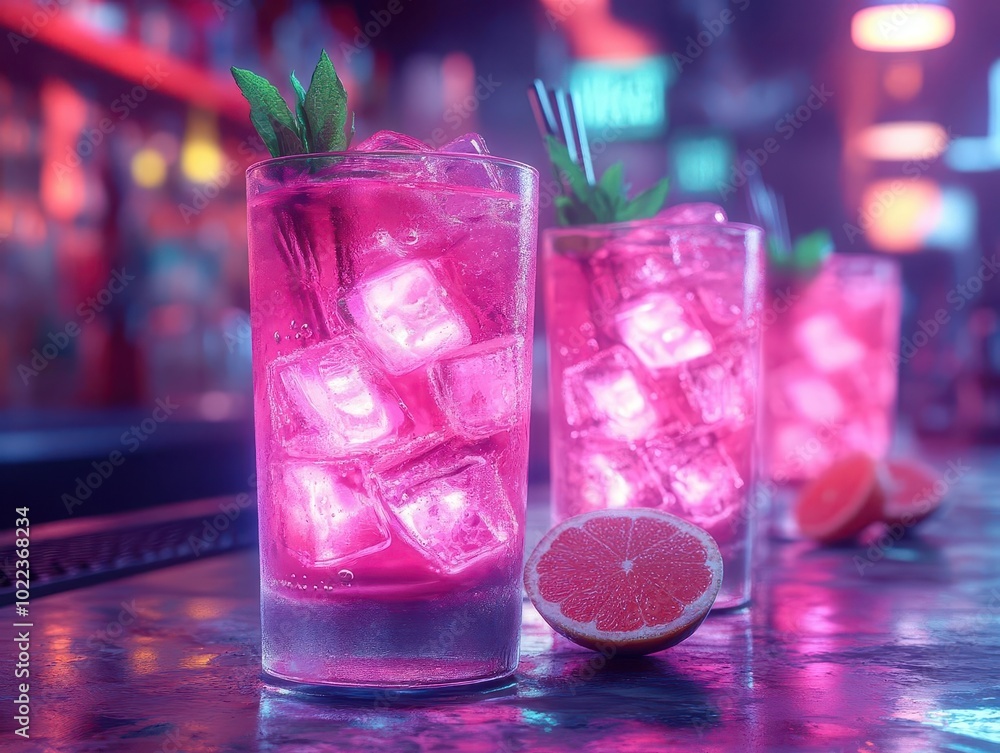 radiant colors burst from an array of neon cocktails served in a vibrant cyberpunk bar, casting an electric atmosphere filled with excitement and nightlife charm radiant colors burst from an array of neon cocktails served in a vibrant cyberpunk bar, casting an electric atmosphere filled with excitement and nightlife charm