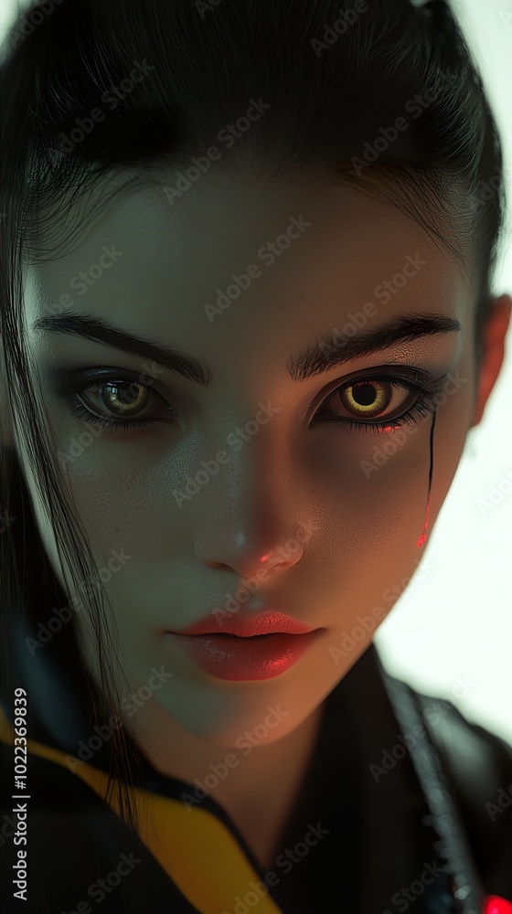 Close-Up Portrait of a Woman with Glowing Eyes Close-Up Portrait of a Woman with Glowing Eyes