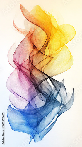 Abstract colorful swirls in blue, red, yellow, and white.