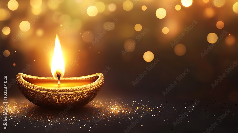 This stock photo features a vibrant and bright burning oil lamp set against a blurred bokeh background, capturing the essence of Diwali festival celebrations. This stock photo features a vibrant and bright burning oil lamp set against a blurred bokeh background, capturing the essence of Diwali festival celebrations.