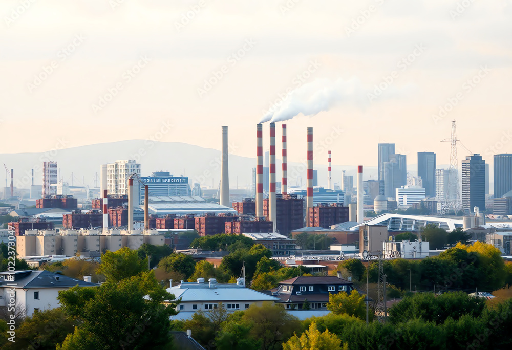 Obraz premium pollution created by factories in city skyline