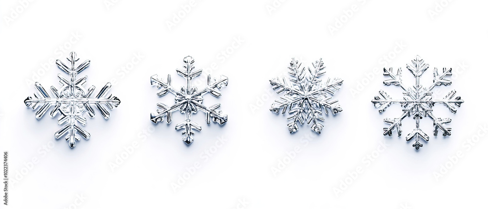 silver snow flakes in different shape. silver snow flake on white background. silver snow flakes in different shape. silver snow flake on white background.