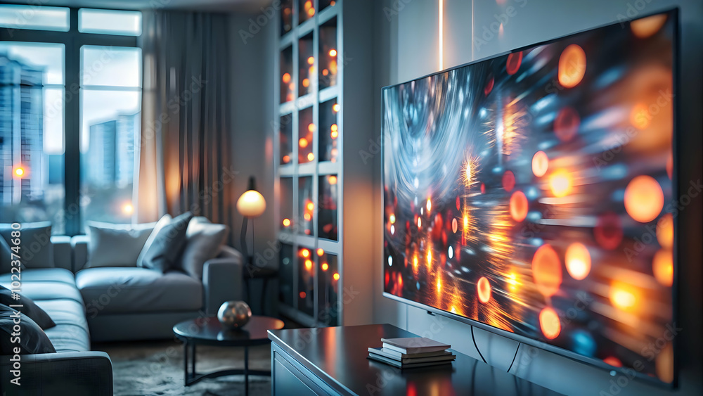 Artistic Shot of Abstract Light Patterns Projected on Cozy Living Room Walls - Capturing Creative Atmosphere in Photo Stock Concept Artistic Shot of Abstract Light Patterns Projected on Cozy Living Room Walls - Capturing Creative Atmosphere in Photo Stock Concept