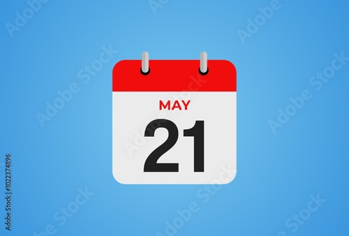 Icon calendar day. 21 May. 21th days of the month, illustration style. Date day of week Sunday, Monday, Tuesday, Wednesday, Thursday, Friday, Saturday. 