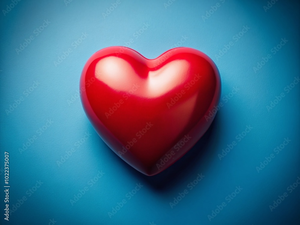 Aerial View of a Big Red Heart on a Gradient Blue Background - Love and Emotion Concept