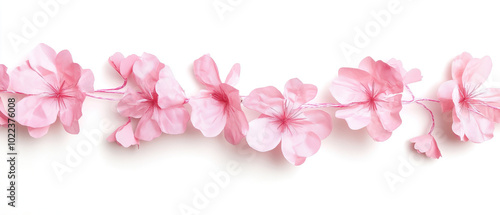 pink garland decoration for christmas. pink garland decoration on white background. pink flower decoration