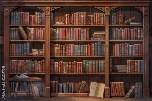 The warm wooden shelves are lined with textbooks and academic literature, fostering a perfect atmosphere for study and exploration. Generative AI