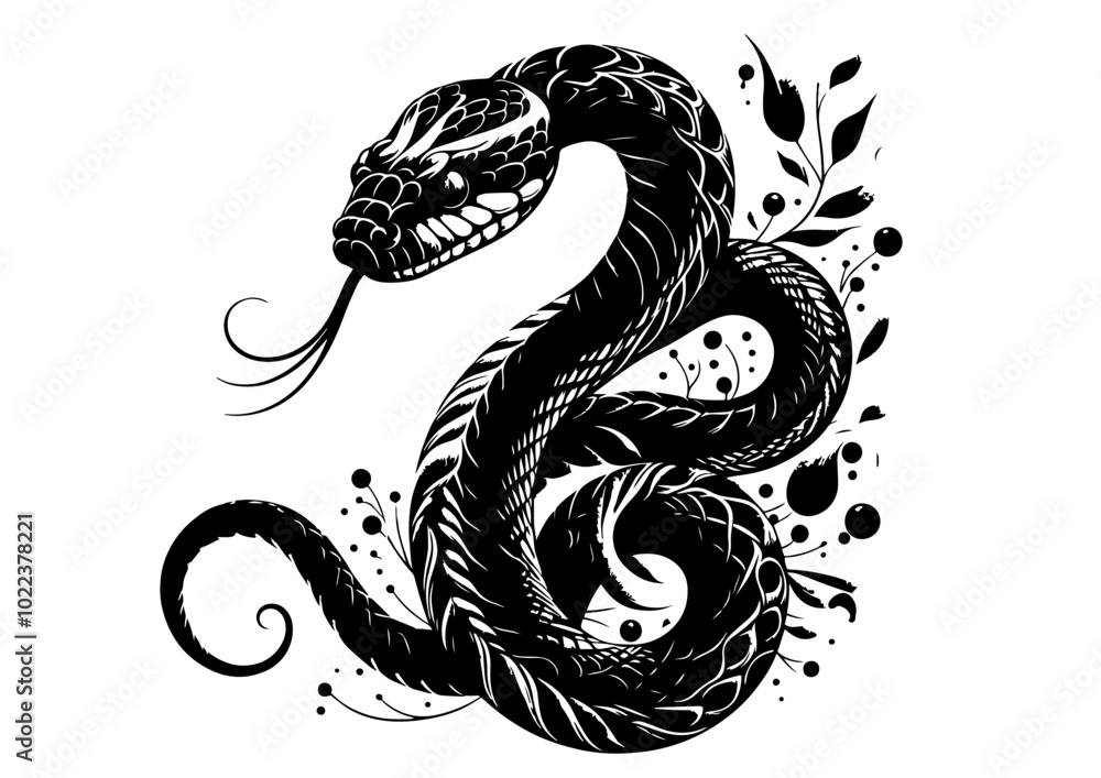 Obraz premium 2025年巳年年賀状素材水墨画風