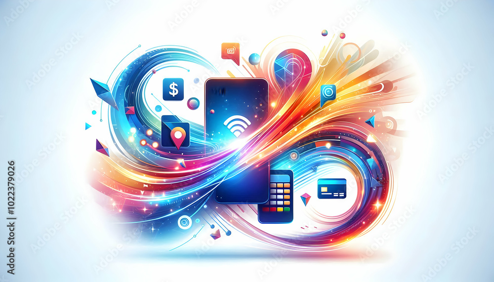 Flat Glowing Abstract Art for Digital Payment Systems Concept: Sleek Vector Illustration Representing Vibrant Fintech and E-Commerce Transactions with Modern Light Effects Flat Glowing Abstract Art for Digital Payment Systems Concept: Sleek Vector Illustration Representing Vibrant Fintech and E-Commerce Transactions with Modern Light Effects